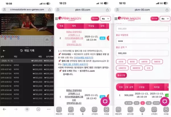 핑크문카지노 먹튀 확인! pkm-00.com 양방 핑계로 90만원 환전 거부