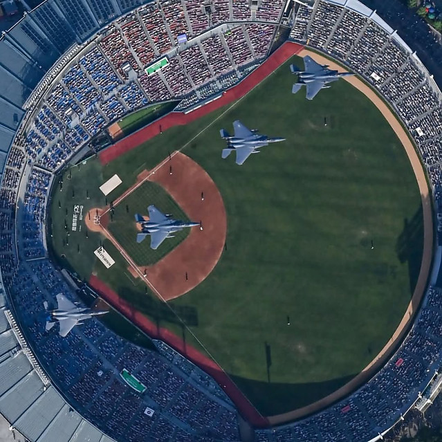 잠실야구장 위 F-15K 편대비행 사진 비하인드